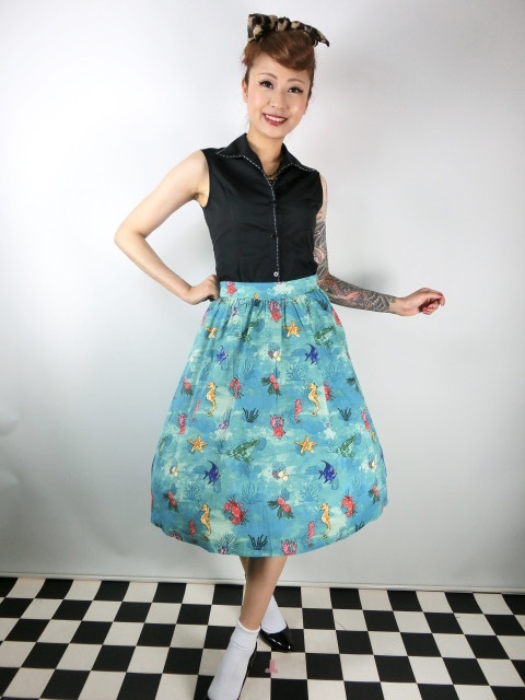 ☆Lindy Bop☆Pryia Green SeaHorse Friends Print Swing Skirt 11号