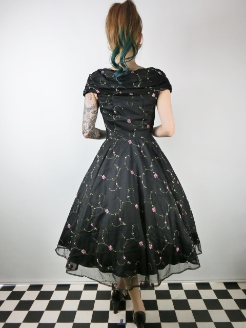 ☆Collectif Vintage☆DOROTHY FLORAL ROSE SWING DRESS Black 9号